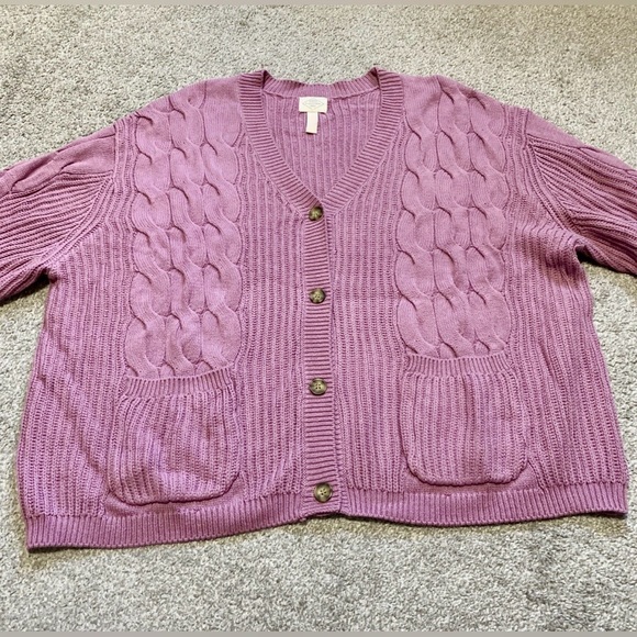 New St. John's Bay Womens V Neck Long Sleeve Open Front Plus Cable Knit Cardigan - Picture 2 of 10